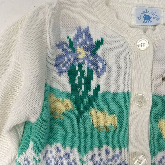 Vintage EUC 1990s Heartstrings Easter Chicks Cardigan Sweater Deadstock 24 M - Picture 5 of 9